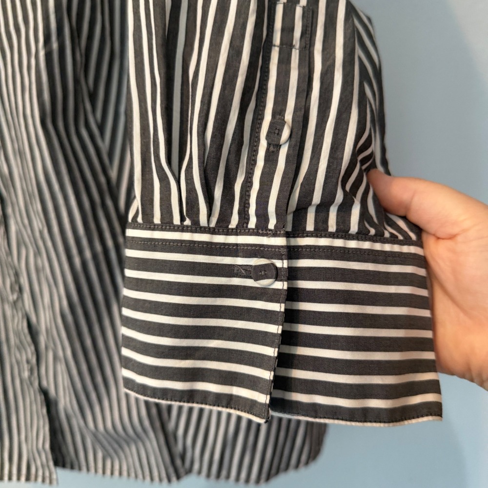 Talbots Cotton Striped Ruffle Neck Button Down Shirt Gray Career Office Work 20W - Picture 4 of 11